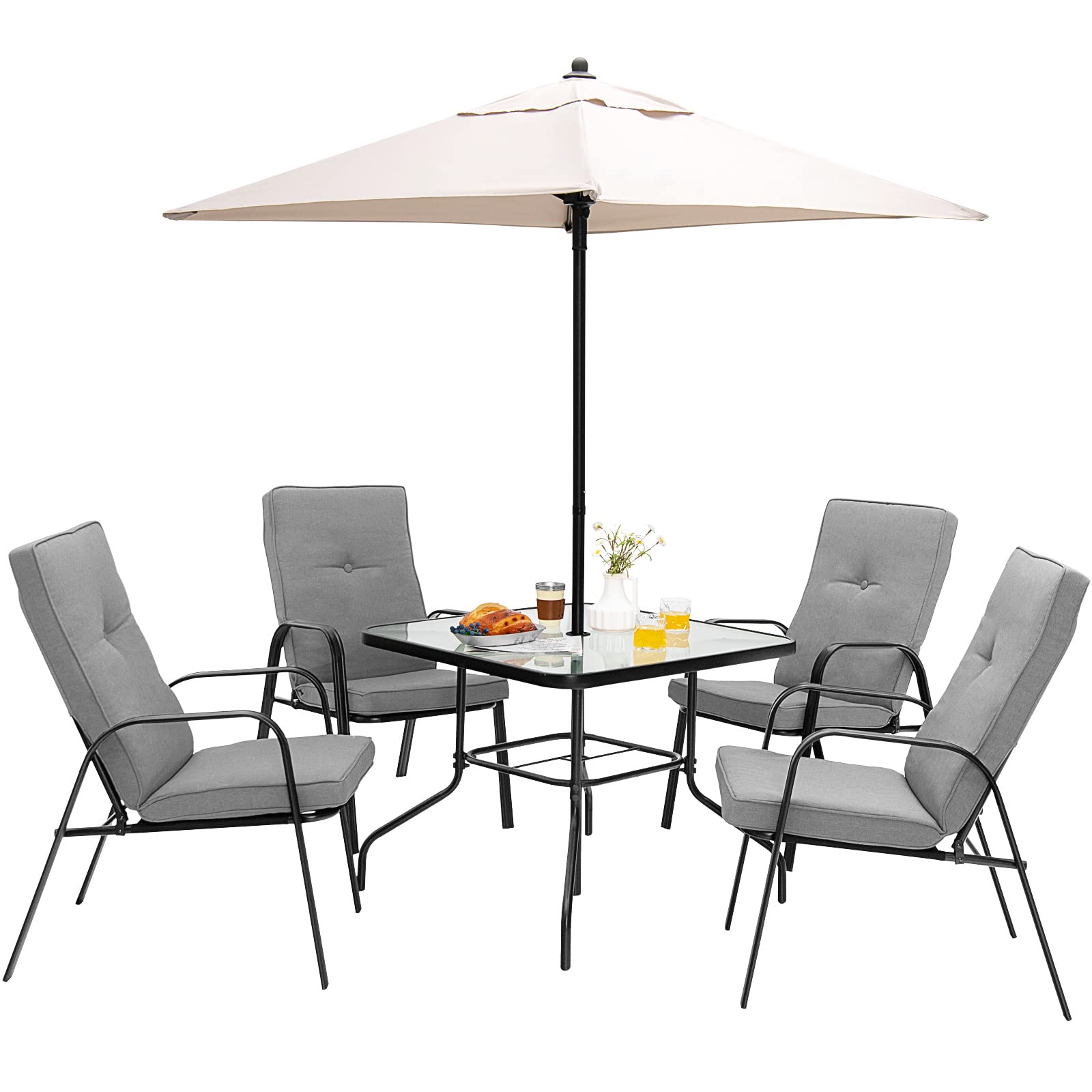 Tangkula 6 Pieces Patio Dining Set with Sponge Padded Cushion